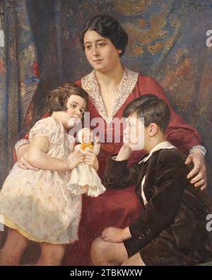 Mme Hirsch avec ses enfants, 1927. Banque D'Images