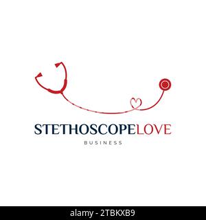 Stéthoscope et modèle de conception de logo d'icône d'amour Illustration de Vecteur
