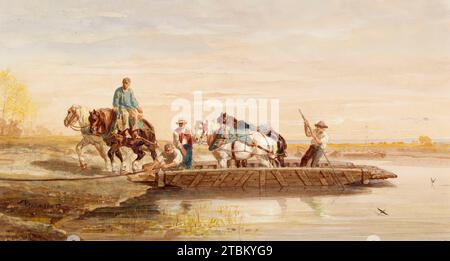 Ferry Horses, c1864. Veyrassat peint à l'aquarelle d'une manière qui est devenue populaire aujourd'hui. Il a appliqué des lavages transparents de couleur à la page dans un style plus lâche que beaucoup de ses contemporains. Il a peut-être vu des aquarelles du début du 19e siècle par des artistes britanniques qui ont expérimenté cette technique. Banque D'Images