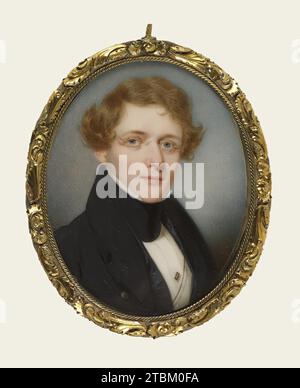 Gouverneur Morris II, c1840-1860. Gouverneur Morris Jr. (1813-1888), fils d'un des délégués de New York au Congrès continental en 1778-1779, érigea l'église épiscopale de Saint-Laurent Ann est dans le sud du Bronx, New York. Entrepreneur ferroviaire, il était l'un des New-Yorkais les plus riches de son temps. Thomas Seir Cummings, originaire de Bath, en Angleterre, est venu à New York quand il était enfant et s'est entraîné avec Henry Inman. Il a été l'un des fondateurs de l'Académie nationale du design et a produit des miniatures d'individus remarquables. Banque D'Images