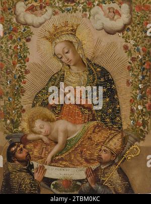 La Vierge adore l'enfant Christ avec deux saints (la Vierge adorando al ni&#xf1;o JES&#xfa;s con dos santos), 18e siècle. Banque D'Images