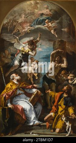 Une gloire de la Vierge avec l'Archange Gabriel et les Saints Eusebius, Roch et Sébastien, entre 1724 et 1725. Banque D'Images