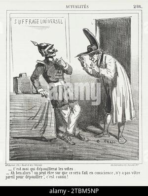 C'est moi qui d&#xe9;pouillerai les votes. -Eh bien hors ! on peut-&#xea;tre sur que ce sera fait en conscience, n'y a pas v&#xf4;tre pareil pour d&#xe9;pouiller, c'est connu!, 1865. Dans Actualit&#xe9;s. Banque D'Images