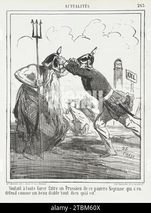 Voulant &#xe0 ; tout force faire un prussien de ce pauvre Neptune qui s'en d&#xe9;fend comme un beau diable toute diue qu'il est, 1865. Dans Actualit&#xe9;s. Banque D'Images