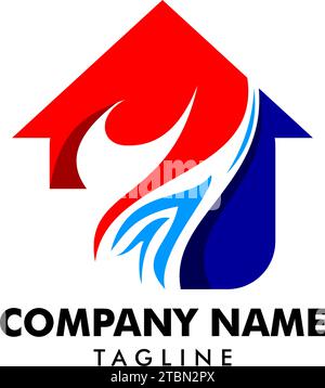 Conception de modèle de logo de maison de chauffage et de climatisation Illustration de Vecteur