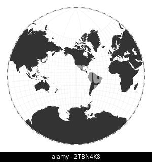 Carte du monde vectorielle. Projection conforme de Lagrange. Carte géographique du monde simple avec des lignes de latitude et de longitude. Centré sur une longitude de 120 deg E. Vecto Illustration de Vecteur