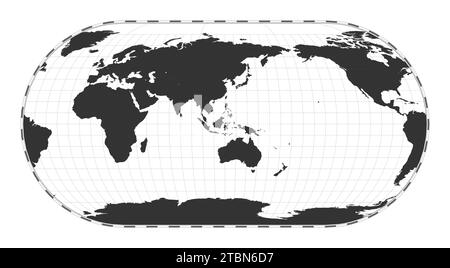 Carte du monde vectorielle. Projection Eckert III. Carte géographique du monde simple avec des lignes de latitude et de longitude. Centré sur une longitude de 120 degrés W. Vector illust Illustration de Vecteur