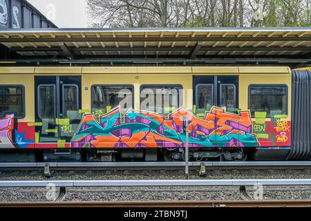 Bespayter S-Bahn-Zug, Graffiti, Wannsee, Steglitz-Zehlendorf, Berlin, Deutschland *** Légende locale *** , Berlin, Deutschland Banque D'Images