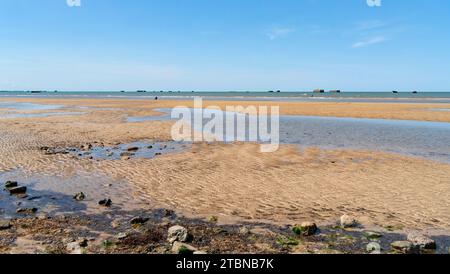 Paysage à Gold Beach près d'Arromanches-les-bains qui était l'une des cinq zones de l'invasion alliée de la France occupée par les Allemands en Normandie Banque D'Images