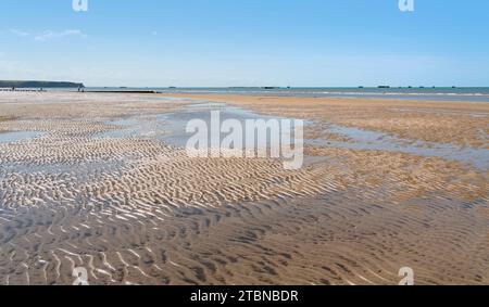 Paysage à Gold Beach près d'Arromanches-les-bains qui était l'une des cinq zones de l'invasion alliée de la France occupée par les Allemands en Normandie Banque D'Images