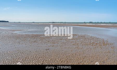 Paysage à Gold Beach près d'Arromanches-les-bains qui était l'une des cinq zones de l'invasion alliée de la France occupée par les Allemands en Normandie Banque D'Images