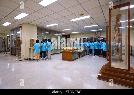 Une classe d'écoliers visitant, regardant divers os, squelettes. Au Musée pathologique d'Ellis, qui fait partie du Musée médical Siriraj Hosp Banque D'Images