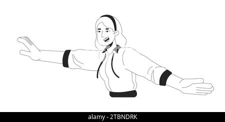 Mouvement de danse avec les bras femme caucasienne noir et blanc personnage de dessin animé en ligne 2D. Illustration de Vecteur