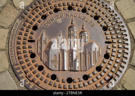 Gullideckel mit Dom, Naumburg, Sachsen-Anhalt, Deutschland Banque D'Images