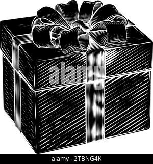 Cadeau de Noël anniversaire Vintage présent boîte noeud Illustration de Vecteur