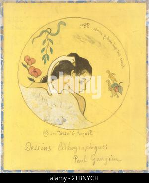 ('Leda') Design for a plate : Shame on Those Who Evil Think (Honi soit qui mal y pense) ; illustration de couverture de la 'Suite Volpini' intitulée Lithography dessins (dessins lithographiques) 1922 par Paul Gauguin Banque D'Images