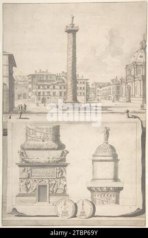 Une vue de la colonne de Trajan (ci-dessus) avec détails (ci-dessous) 1958 par Jan Goeree Banque D'Images