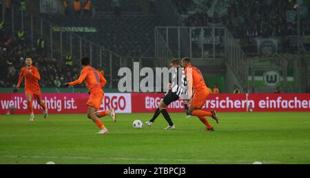 Monchengladbach, Deutschland. 05 décembre 2023. Firo : 05.12.2023, football, football, DFB Cup 2023/2024 Round of 16 VFL Borussia Monchengladbach - VfL Wolfsburg 1:0 Ergo bannière publicitaire crédit : dpa/Alamy Live News Banque D'Images