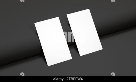 Maquette d'un réaliste vertical blanc cartes de visite sur un fond noir avec des ombres réalistes. Espace pour Text and logo Company. Banque D'Images