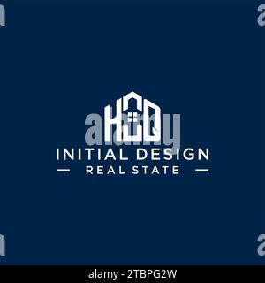 Lettre initiale HQ monogramme logo avec forme de maison abstraite, graphique vectoriel de conception de logo immobilier simple et moderne Illustration de Vecteur