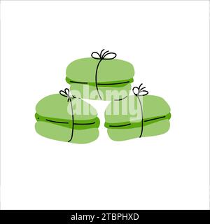 macarons verts de thé matcha isolés. Illustration vectorielle peut être utilisée pour les cartes de menu, invitation, icônes de conception de célébration. Nourriture sucrée asiatique avec thé matcha. Illustration de Vecteur