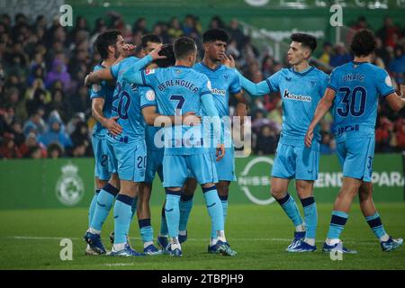 Santander, Cantabrie, Espagne. 7 décembre 2023. Santander, Espagne, 07 décembre 2023 : les joueurs de l'Athletic Club célèbrent le deuxième but lors de la deuxième manche de la SM El Rey Cup 2023-24 entre CD Cayon et Athletic Club, le 07 décembre 2023, sur les terrains de sport El Sardinero, à Santander, Espagne. (Image de crédit : © Alberto Brevers/Pacific Press via ZUMA Press Wire) USAGE ÉDITORIAL SEULEMENT! Non destiné à UN USAGE commercial ! Banque D'Images