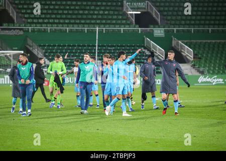 Santander, Cantabrie, Espagne. 7 décembre 2023. Santander, Espagne, le 07 décembre 2023 : les joueurs de l'Athletic Club célèbrent le passage de la manche lors de la deuxième manche de la SM El Rey Cup 2023-24 entre CD Cayon et Athletic Club, le 07 décembre 2023, sur les terrains de sport El Sardinero, à Santander, Espagne. (Image de crédit : © Alberto Brevers/Pacific Press via ZUMA Press Wire) USAGE ÉDITORIAL SEULEMENT! Non destiné à UN USAGE commercial ! Banque D'Images