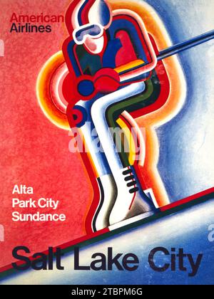 Affiche de voyage de sport d'hiver américain vintage - American Airlines - Alta Park City Sundance - Salt Lake City 1969 Banque D'Images