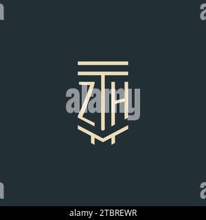 Monogramme initial ZH avec idées de conception de logo de pilier de dessin de ligne simple Illustration de Vecteur