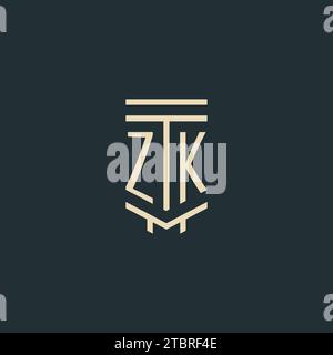 Monogramme initial ZK avec des idées simples de conception de logo de pilier d'art de ligne Illustration de Vecteur