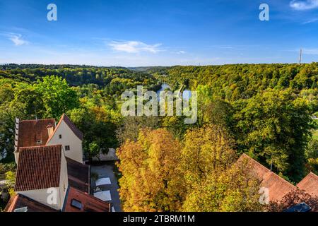 Allemagne, Bavière, District de Munich, Grünwald, Château de Grünwald, vue au sud sur la vallée de l'Isar Banque D'Images