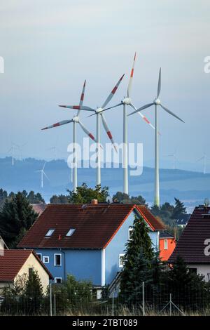 Parc éolien, Zittau, Saxe, Allemagne, Europe Banque D'Images