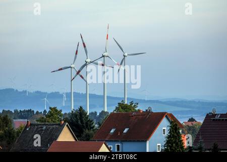 Parc éolien, Zittau, Saxe, Allemagne, Europe Banque D'Images