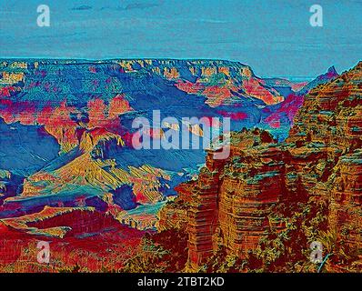 Photographie originale unique du parc national du Grand Canyon en Arizona, aux États-Unis. L'offre est une photographie de médias mixtes avec superposition d'images ai Banque D'Images
