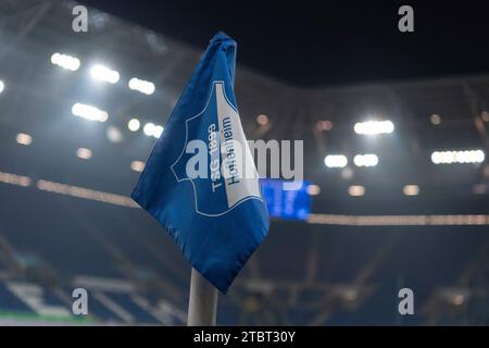 Sinsheim, Deutschland. 08 décembre 2023. VOR Spielbeginn, Symbolbild, logo, Wappen TSG Hoffenheim, TSG 1899 Hoffenheim vs. VfL Bochum, Fussball, Herren, 1. Bundesliga, 14. Spieltag, saison 23/24, GER, 08.12.2023, LES RÈGLEMENTS DFL/DFB INTERDISENT TOUTE UTILISATION DE PHOTOGRAPHIES COMME SÉQUENCES D'IMAGES ET/OU QUASI-VIDÉO, Foto : Eibner-Pressefoto/Wolfgang Frank crédit : dpa/Alamy Live News Banque D'Images