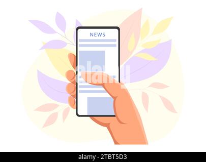 la main tient un smartphone et fait défiler le fil d'actualité Illustration de Vecteur