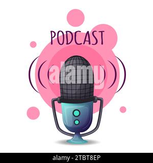Concept de diffusion en ligne. Podcast d'enregistrement audio. Équipement d'enregistrement sonore, microphones, illustration vectorielle Illustration de Vecteur