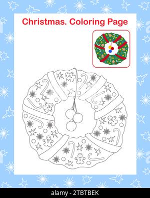 Couronne de vacances dessin animé contour simple illustration vectorielle de page de coloriage, Noël traditionnel d'hiver, jeu éducatif ou de loisirs imprimable du nouvel an, feuille de travail d'activité, ressources pour enseignants Illustration de Vecteur