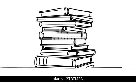 Pile de livres dessin de ligne continue isolé style minimaliste tendance Vector Illustration Noir sur blanc. Illustration de Vecteur