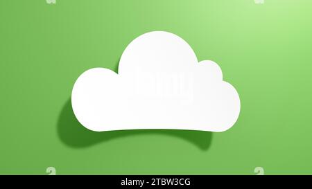 Bulle de voix vide dans le Cloud. Design abstrait minimaliste avec papier découpé blanc sur fond vert. Rendu 3D. Banque D'Images
