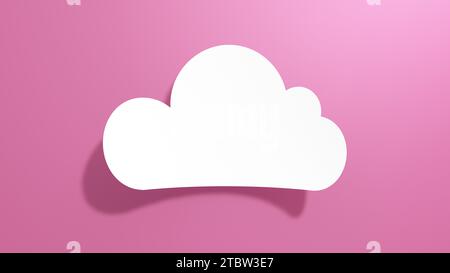 Bulle de voix vide dans le Cloud. Design abstrait minimaliste avec papier découpé blanc sur fond rose. Rendu 3D. Banque D'Images