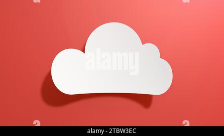 Bulle de voix vide dans le Cloud. Design abstrait minimaliste avec papier découpé blanc sur fond rouge. Rendu 3D. Banque D'Images