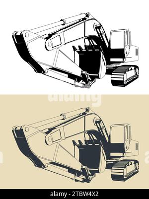 Illustrations vectorielles stylisées de gros excavateur en gros plan Illustration de Vecteur