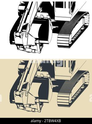 Illustrations vectorielles stylisées de gros excavateur en gros plan Illustration de Vecteur