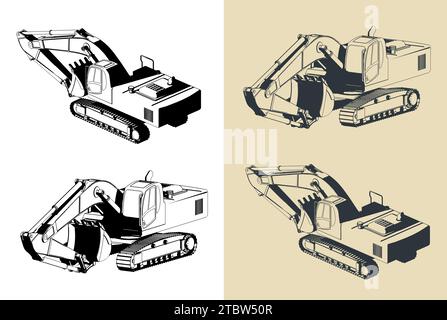 Illustrations vectorielles stylisées d'une grosse pelle hydraulique Illustration de Vecteur