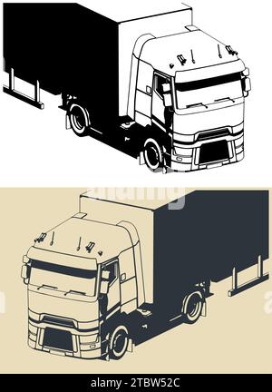 Illustrations vectorielles stylisées de camion semi-remorque en gros plan Illustration de Vecteur