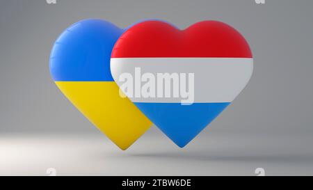 Symbole d'État de l'Ukraine et du Luxembourg sur des badges brillants. Banque D'Images