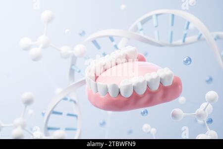 Fond de concept dentaire et biologique, rendu 3D. Illustration 3D. Banque D'Images