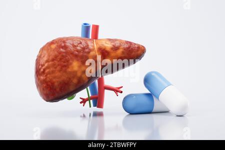 Organe hépatique avec état de stéatose hépatique, rendu 3d. Illustration 3D. Banque D'Images
