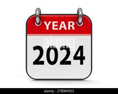 Icône calendrier 2024 année isolé sur fond blanc, rendu tridimensionnel, illustration 3D. Banque D'Images